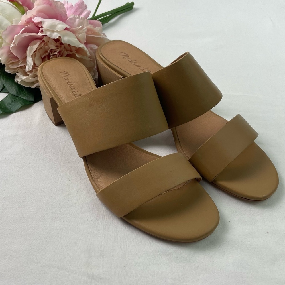 Madewell Women's Tan Leather Solid Open Toe Block Heel Sandals Size 12 NEW